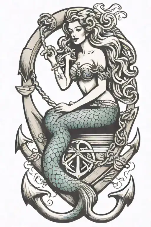 Mermaid Sitting On An Anchor