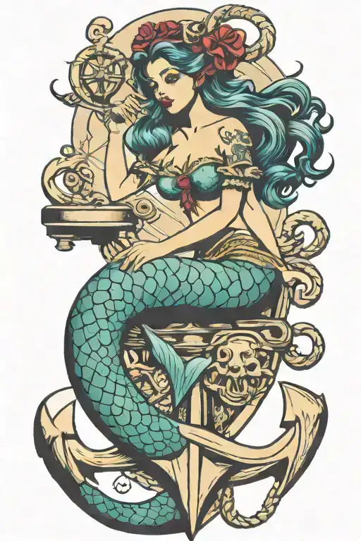 Mermaid Sitting On An Anchor