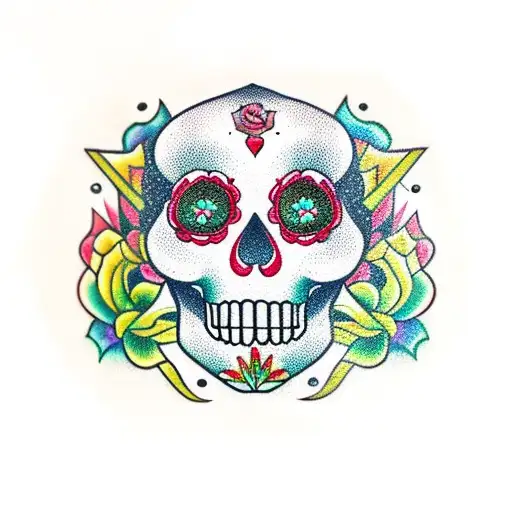 A Traditional Mexican Sugar Skull With Elements Of Air Framing Incorporated