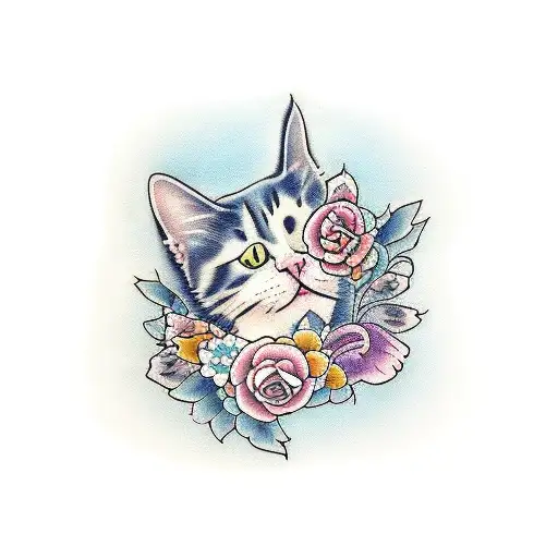 Cat With Peonies