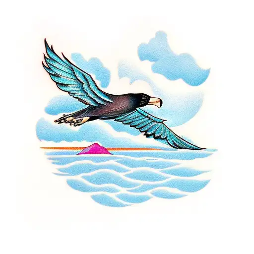 Crow Flying Over Lake And Trees