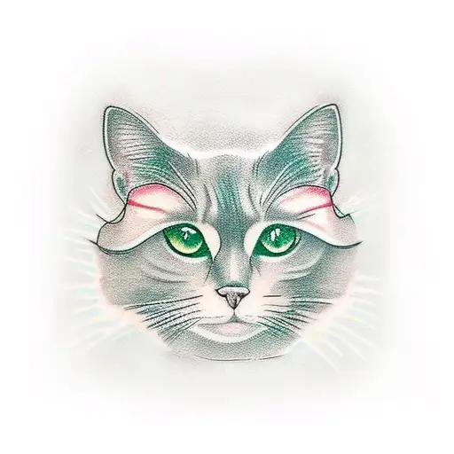 Grey Cat Wide Nose White Chin Green Eyes
