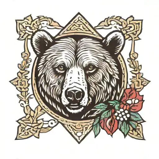 Nordic Symbols Mixed With A Grizzly Bear Head