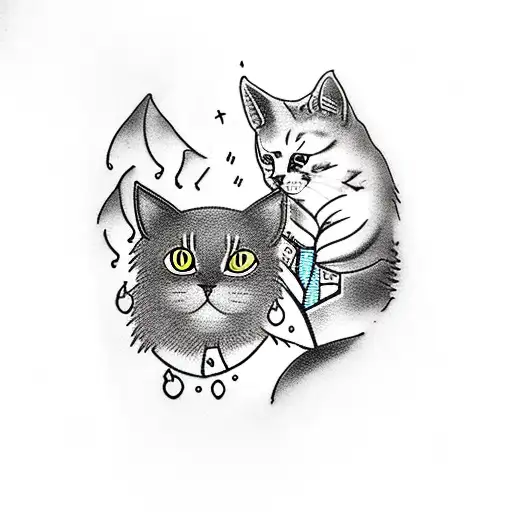 A Black-grey Tattoo Of A Meteorologist Holding A Cat While Observing A Thunderstorm