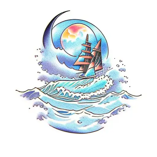 Moon With A Wave Of Water In Front Of It