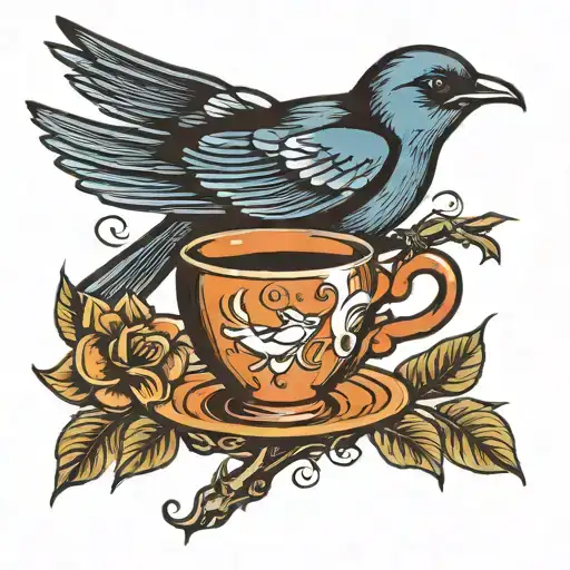 Swallow Holding A Branch Of Coffee With Its Beak
