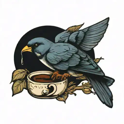 Swallow Holding A Branch Of Coffee With Its Beak