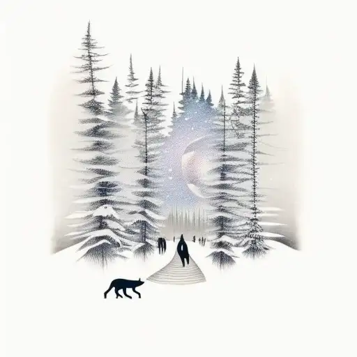 Forest At Night With Animals Walking In The Trees