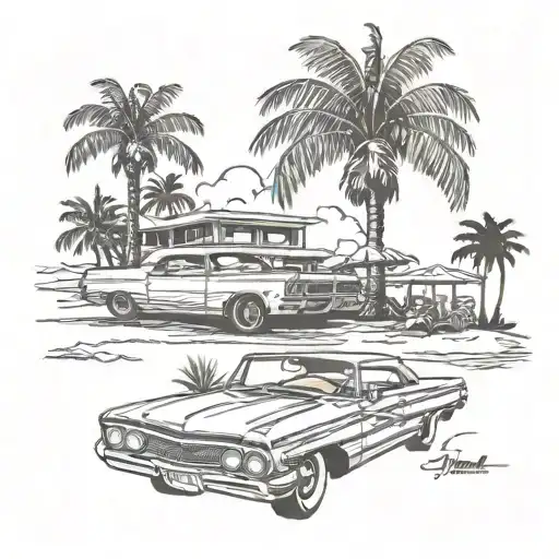 64 Impala With California Beach Scene With Palm