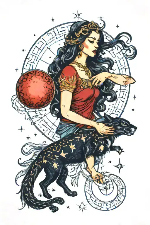 Blood Moon Surround Above By Libra Star Constellation With A Scorpio Queen Below The Blood Moon