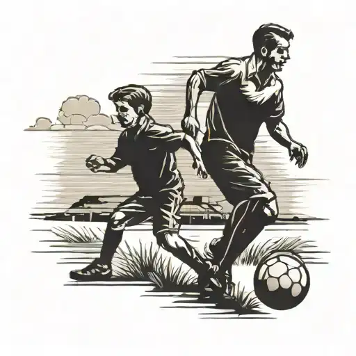 A Silhouette Of A Father Playing Soccer With His Two Sons
