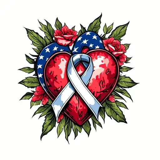 Military Camo Heart With Cancer Ribbon Wrapped Around It