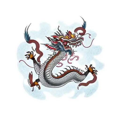 A Traditional Chinese Dragon With A Thread Of Life Connecting It To A Lotus Flower