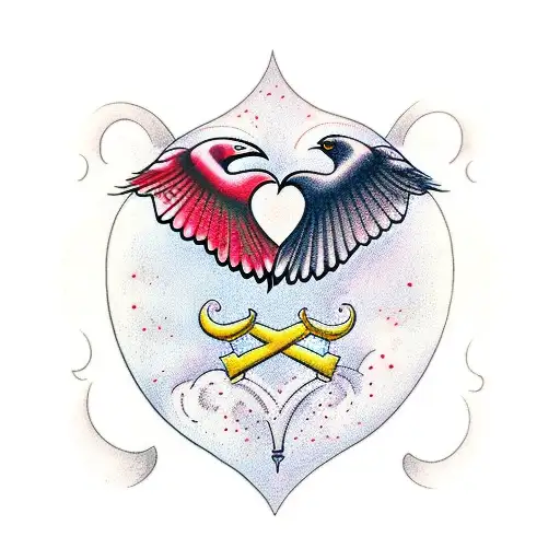 Heart And Hourglass With Ravens Flying On The Outside
