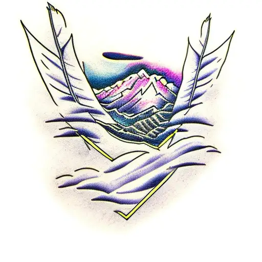 Mountain Range With Eagle Feather