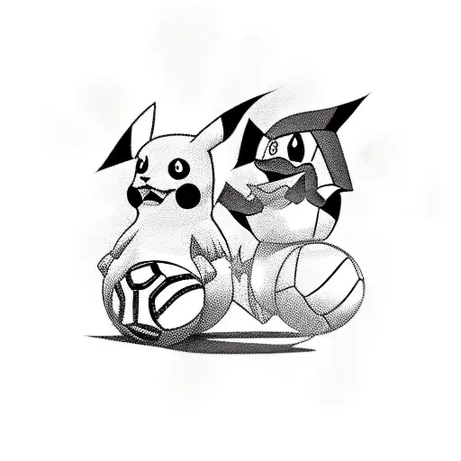 Create A Traditional Tattoo Of Pikachu And Mario Playing Soccer