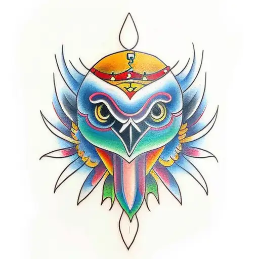 Neo Traditional Colourful Crow Tattoo For Forearm