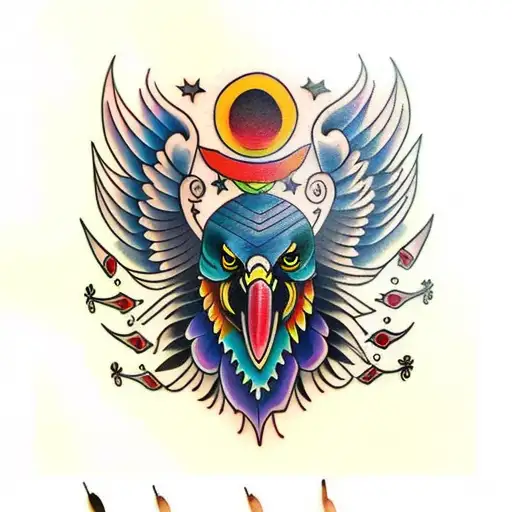 Neo Traditional Colourful Crow Tattoo For Forearm