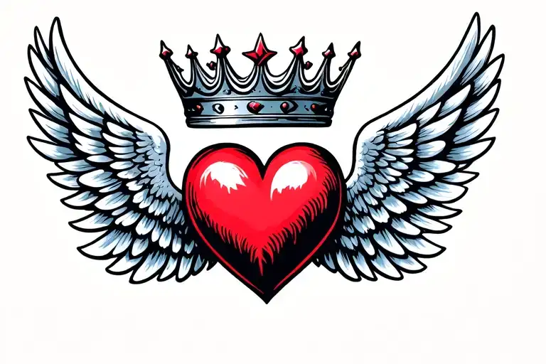 Heart With Crown And Wings Flying