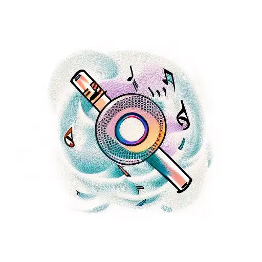 A Stylized Microphone Surrounded By Music Notes And Waves