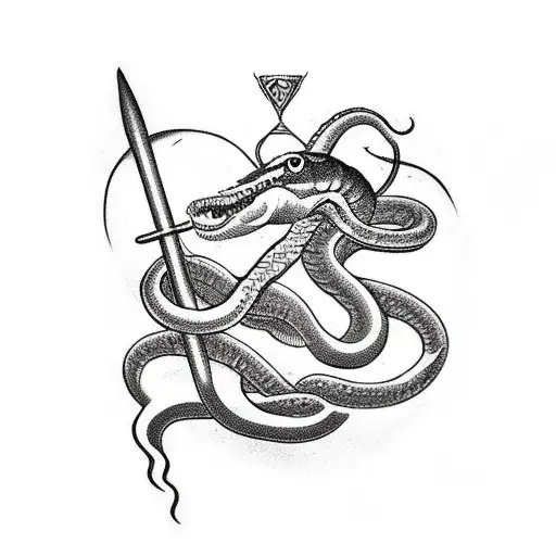 Neptunus Fighting A Snake With A Trident