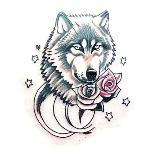 Wolf With Barbed Wire And Roses
