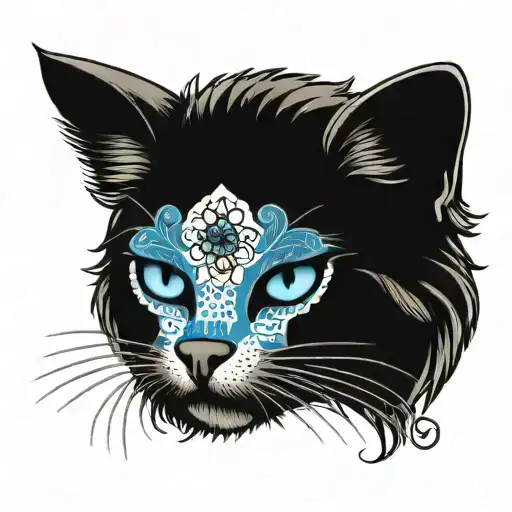Sugar Skull Fluffy Cat Blue Eyes