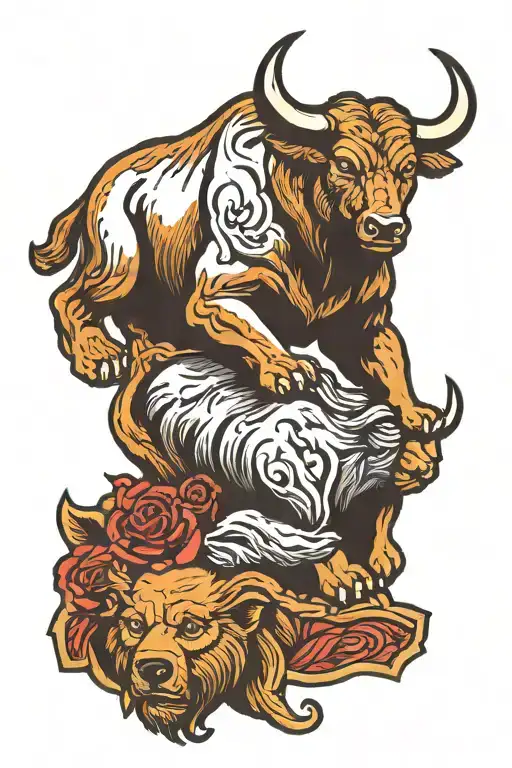 Bull On Top Of A Bear