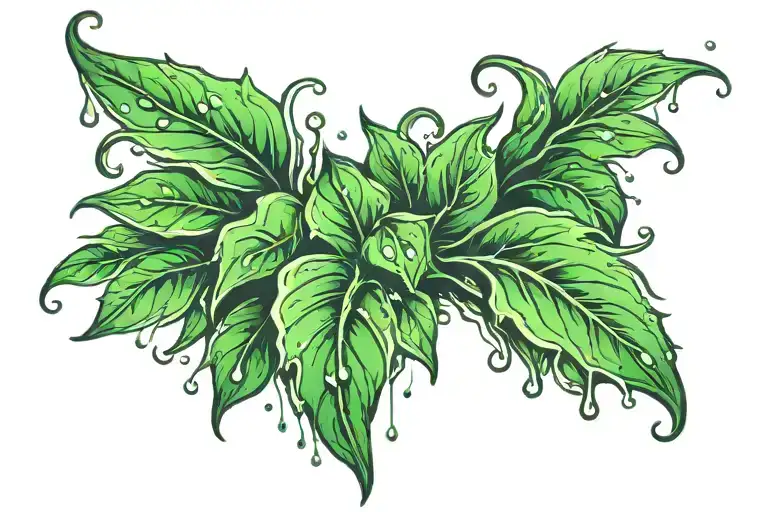 Green Plant With Dew Drops Dripping