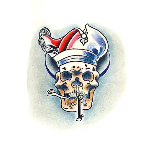 A Traditional Tattoo Of A Powerful Gangster Surrounded By Musical Notes