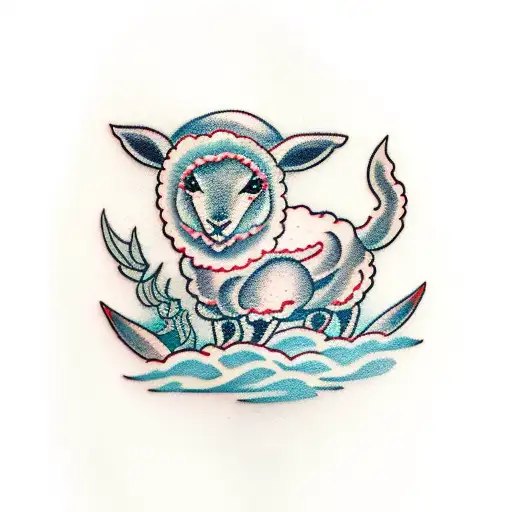 Baby Lamb With Blood On Its Wool Coat