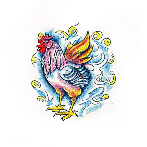 A Chicken Surrounded By Intricate Fire Patterns