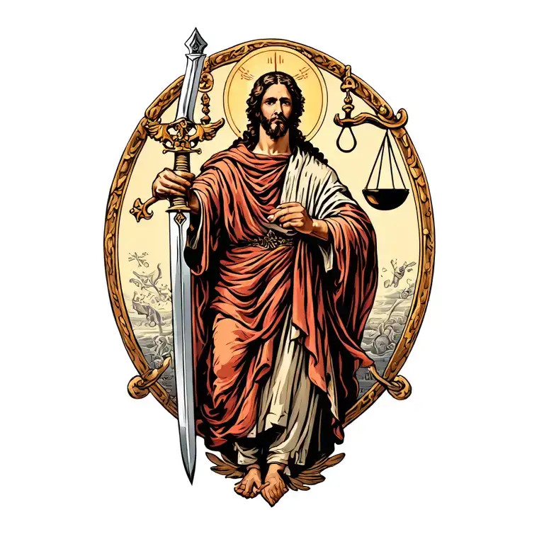 Saint Michel With A Sword In One Hand And A Scale In The Other Hand