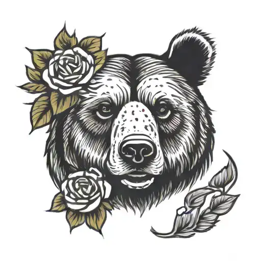 Bear Head Surrounded By Roses