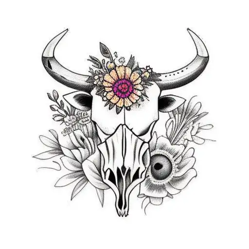 Cow Skull With Wild Flowers Through The Eye