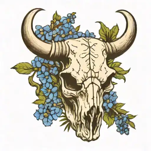 Long Horn Skull And Bluebonnets Field Cow Skull