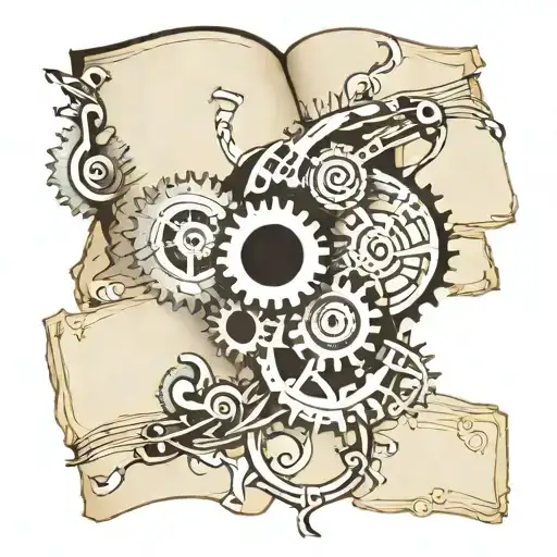 A Mechanical Gear Intertwined With Musical Notes And Book Pages