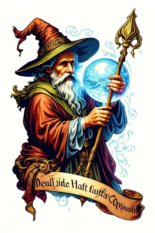 Traditional Wizard And Crystal Ball With Staff