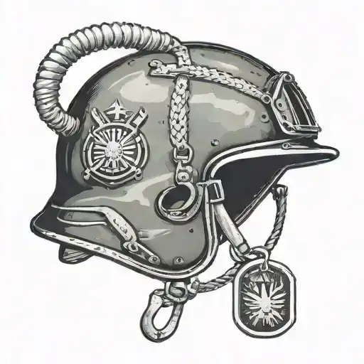 Army Helmet Hanging With Dog Tag Hanging