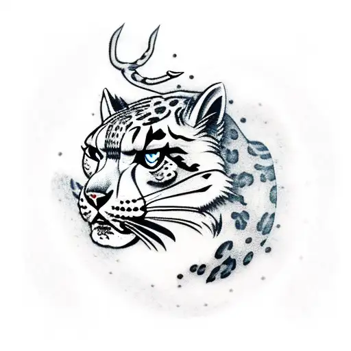 Snow Leopard Wearing Samurai Helmet