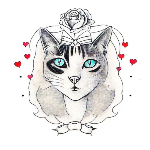 Portrait Of Girl With Her Black Cat In A Heart