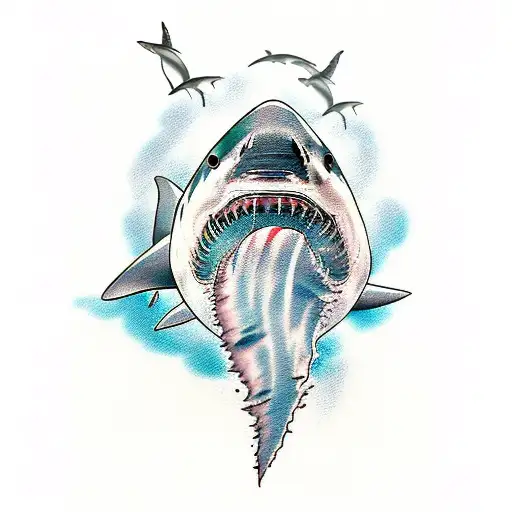 Great White Shark With Tattoos And Hot Woman