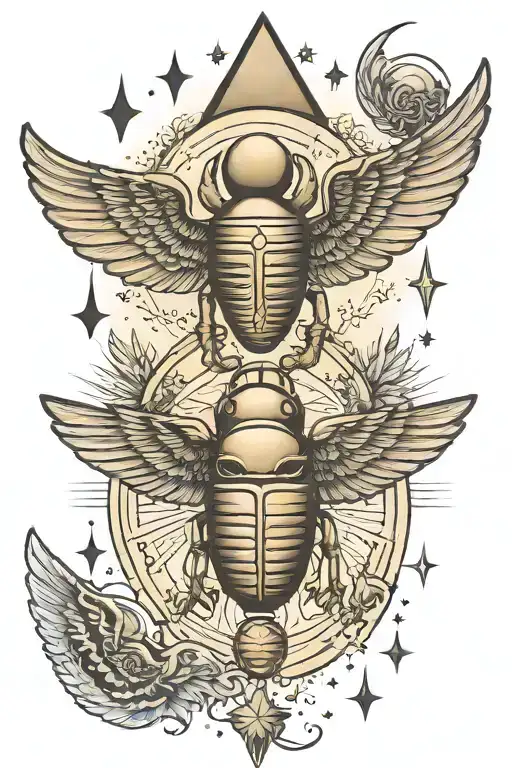 Egypt Pyramid Moon Scarab Beetle And Angel Wings