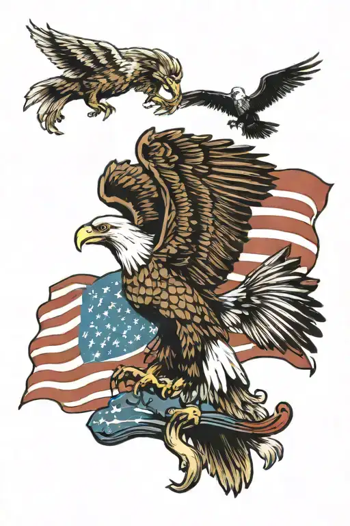 American Eagle Flag Waving With Eagle Soaring And Deer