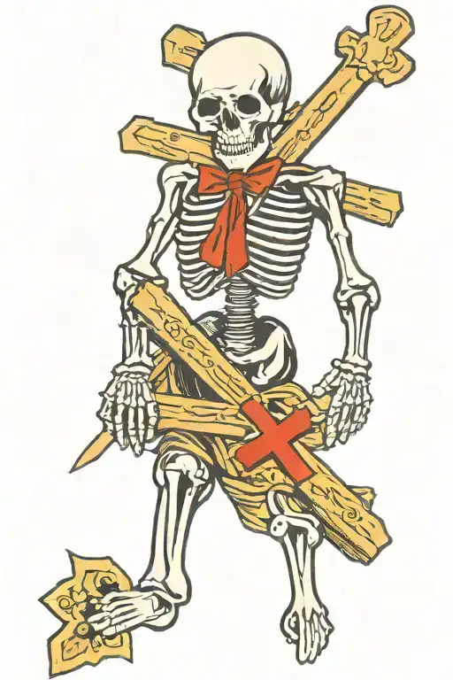 Skeleton Holding Wooden Cross