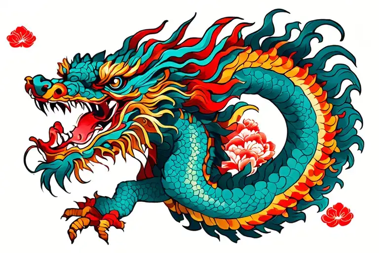 Traditional Chinese Dragon And Higanbana