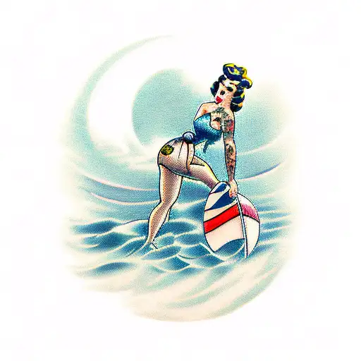 Pinup Model Standing On A Beach