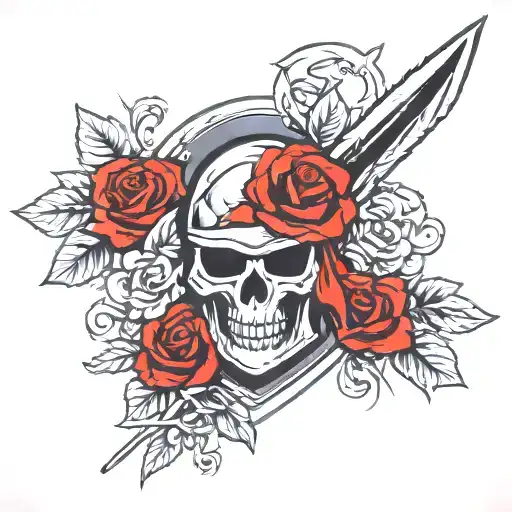 Spartan Helmet And Shield And Spear And Skull And Rose Background
