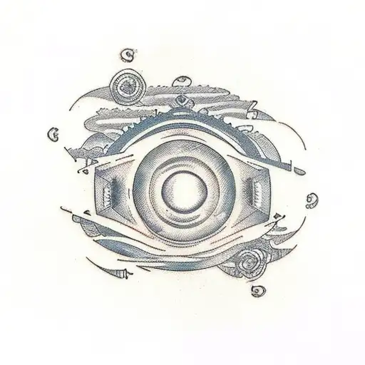 Green And Black Cassette Tape In Front Of A Spiral Under An Eye