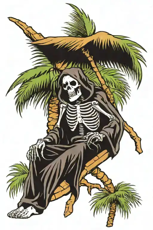 Grim Reaper Relaxing Underneath A Palm Tree Branch
